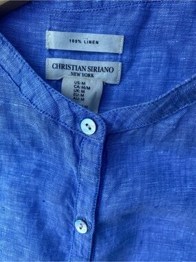 Christian Siriano Blue Linen Sleeveless Tunic Top